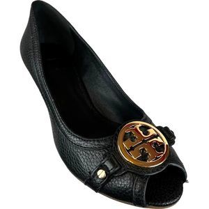 TORY BURCH Leather Wedge Pump Wedge Heels Black Leather Size 7M